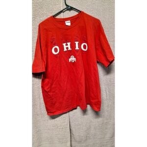 Gildan Ohio State Buckeyes T-Shirt Mens XL Red OHIO Spellout Short Sleeve Cotton